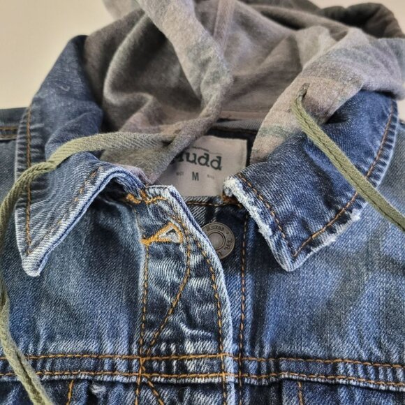 Mudd Jean Jacket Distressed Sleeves Pockets Button Juniors Womens Medium - Picture 4 of 12